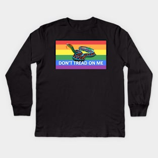 Gay Pride LGBTQ Rainbow Snake Don't Tread on Me white letters Kids Long Sleeve T-Shirt